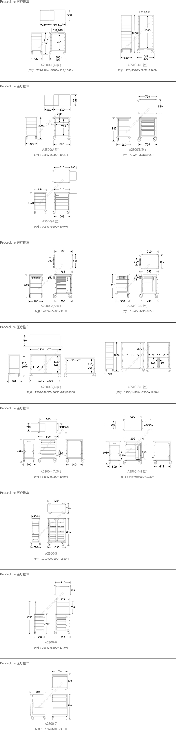 Procedure 儿科急救推车、procedure/supply pediatric emergency cart、A2500-1产品详情